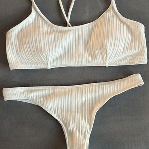 SHEIN White Ribbed Bikini Set